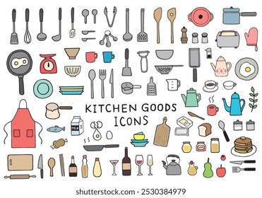 Conjunto de ilustração de artigos de cozinha estilo desenhado à mão