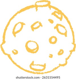 Lua desenhada à mão com crateras e bordas ásperas. A superfície lunar é representada com linhas irregulares e marcas circulares. Ilustração de vetor de desenhos animados.