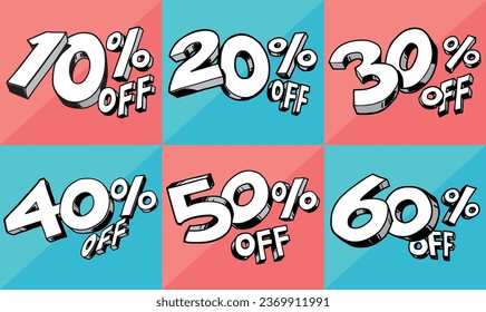 Hand-drawn style percent off discount sale promotion label, illustration vector set