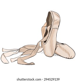 Hand-drawn style pointe shoes. EPS8 vector illustration.