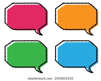 Hand-drawn style pop speech bubble set of 4 colors, dark octagonal