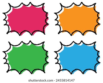 Hand-drawn style pop speech bubble set of 4 colors with dark spikes