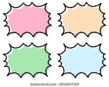 Hand-drawn style pop speech bubble set of 4 colors, pale spikes