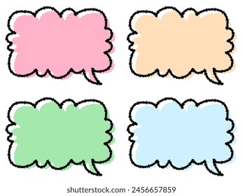Hand-drawn style pop speech bubble set of 4 colors, pale cloud shape