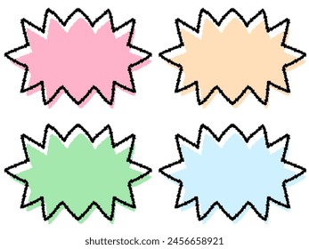 Hand-drawn style pop speech bubble set of 4 colors with light jagged edges