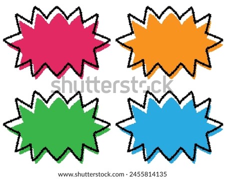 Hand-drawn style pop speech bubble set of 4 colors, dark jagged edges