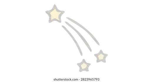 Hand-drawn style of shooting stars with comet tail and small sparkles, creating a magical night sky scene.
