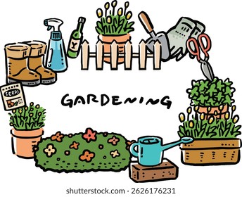 Hand-drawn style simple gardening frame illustration