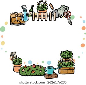 Hand-drawn style simple gardening frame illustration