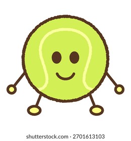 Ilustração de ícone de personagem único estilo desenhado à mão: Bola de tênis