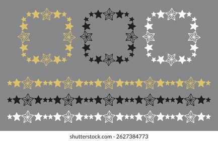 Hand-drawn style stars, lines, squares, vector frame illustrations, set products.