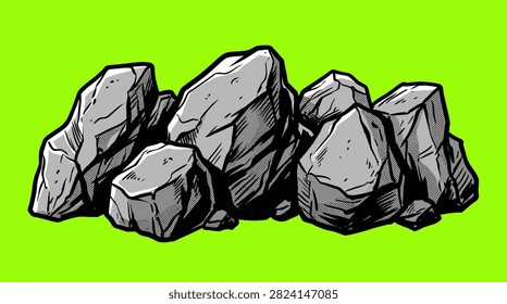 Hand-drawn style stone pile on green. Versatile environment asset for game design and illustration.
