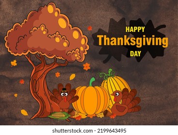 Hand-drawn style thanksgiving background with brown color.