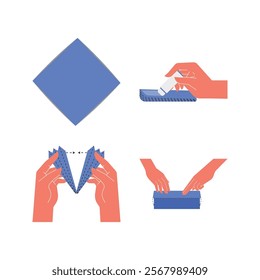 Handdrawn stylised hands cutting, tearing, and crafting with paper