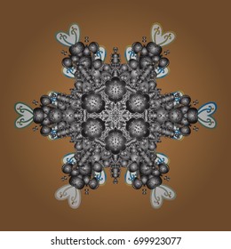 Hand-drawn, stylish doodle in tatto style, fabric design and cards in Vector illustration. Contour mandala shaped snowflakes for art therapy style zen drawing.