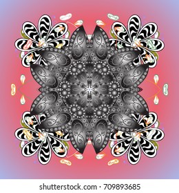 Hand-drawn, stylish doodle in tatto style, fabric design and cards in Vector illustration. Contour mandala shaped snowflakes for art therapy style zen drawing.