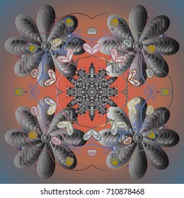 Hand-drawn, stylish doodle in tatto style, fabric design and cards in Vector illustration. Contour mandala shaped snowflakes for art therapy style zen drawing.