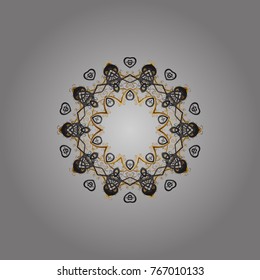 Hand-drawn, stylish doodle in tatto style, fabric design and cards in Vector illustration. Contour gray, brown and beige mandala shaped snowflakes for art therapy style zen drawing.
