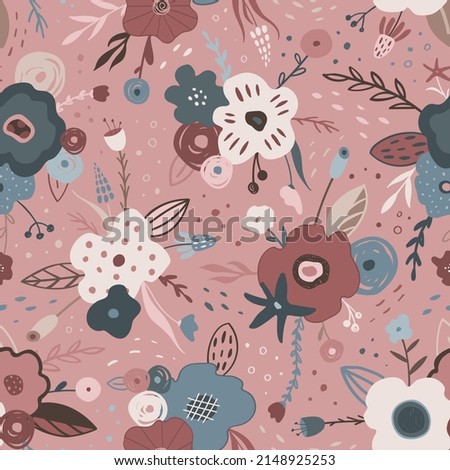 Hand-drawn stylish pattern with bouquets of flowers.Vector texture.