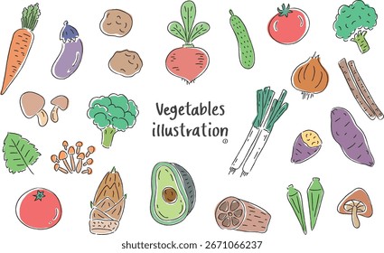 Ilustración de conjunto de vegetales con estilo dibujado a mano