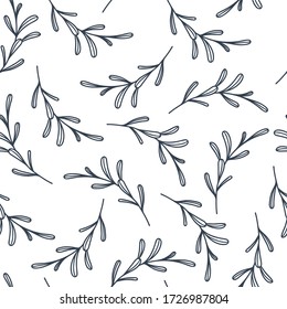 Ramas estilizadas dibujadas a mano aisladas sobre fondo blanco. Patrón botánico, natural en estilo doodle. Patrón de vectores sin fisuras para textiles, papel de envoltura, diseño plano.