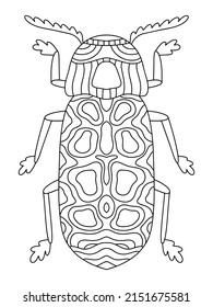 Hand-drawn stylized bread beetle linear print isolated on white vector illustration