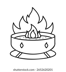 Handdrawn a stylized fire pit with flames decorative diamond shapes in outline bonfire