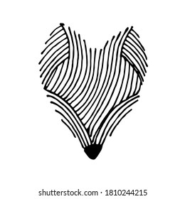 
Hand-drawn stylized fox head. Black and white image isolated on white background. Idea for a seamless pattern, children's art, fabric.