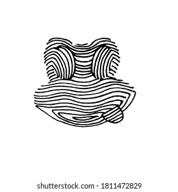 Hand-drawn stylized frog head. Black and white image isolated on white background. Idea for a seamless pattern, children's art, fabric.