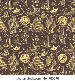 Hand-drawn Stylized Mexican Seamless Pattern