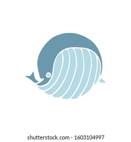 Hand-drawn stylized minimalistic cartoon sperm whale or blue whale or humpback whale. Vector stock illustration on a white isolated background. childish character illustration. logo