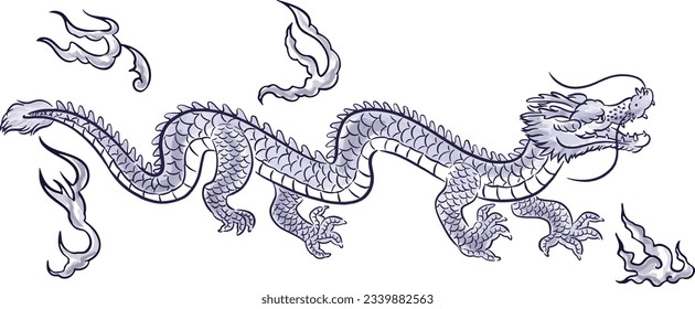 Hand-drawn sumi-e style Year of the Dragon illustration