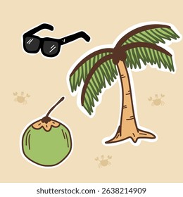Hand-drawn summer beach doodle set