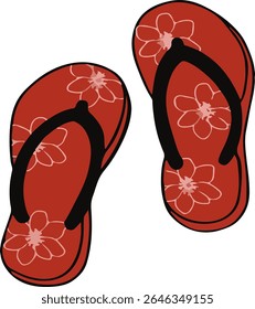 Hand-drawn Summer Beach Icon, Cartoon Flip Flops Slipper Illustration – Vacation, Sand, Ocean, and Fun Footwear