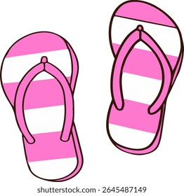 Hand-drawn Summer Beach Icon, Flip Flops Slipper Illustration – Vacation, Sand, Ocean, and Fun Footwear