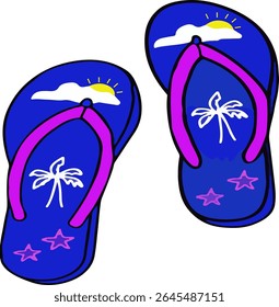 Hand-drawn Summer Beach Icon, Flip Flops Slipper Illustration – Vacation, Sand, Ocean, and Fun Footwear