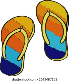 Hand-drawn Summer Beach Icon, Flip Flops Slipper Illustration – Vacation, Sand, Ocean, and Fun Footwear