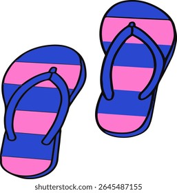 Hand-drawn Summer Beach Icon, Flip Flops Slipper Illustration – Vacation, Sand, Ocean, and Fun Footwear