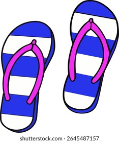 Hand-drawn Summer Beach Icon, Flip Flops Slipper Illustration – Vacation, Sand, Ocean, and Fun Footwear