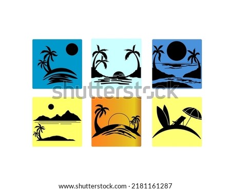 Hand-Drawn Summer Beach in Silhouette with Background 