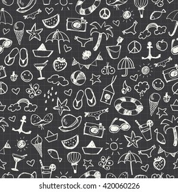 Hand-drawn Summer Doodles. Seamless pattern. Vector illustration