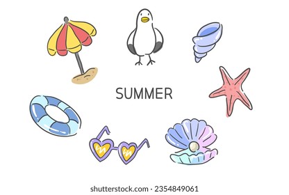 Hand-drawn of Summer element collection.