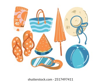 Conjunto de elementos de verano dibujado a mano