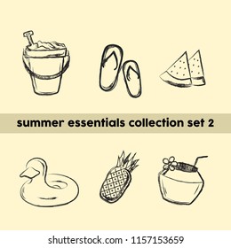 Hand-drawn summer essentials collection set 2