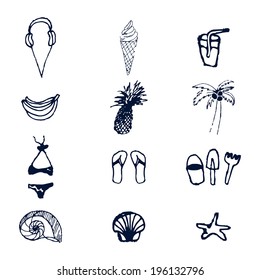 Hand-drawn summer icons set
