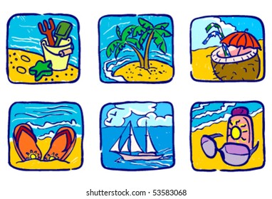 Hand-drawn summer icons set