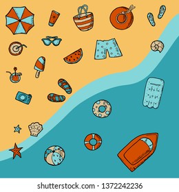 Hand-drawn summer illustrations. Vector cartoon doodles. Isolated objects. 
