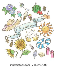 Hand-drawn summer motif illustration set