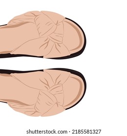 Hand-drawn summer slippers for walking on the sea. Color drawing. Stylish trendy shoes.