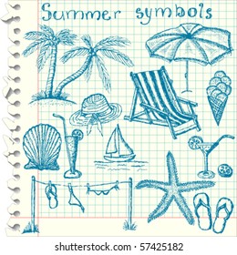 Hand-drawn summer symbols - vector illustration